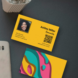 Trendy Colorful QR Code photo Business Card