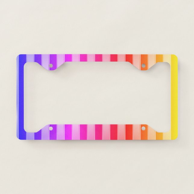 Trendy Colorful Rainbow Stripes License Plate Frame (Front)