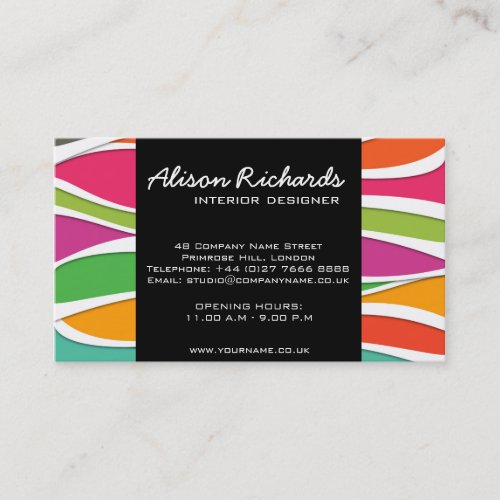 Trendy Colorful rainbow waves interior design Business Card