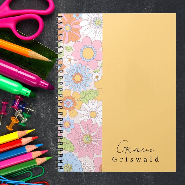 Trendy Colorful Retro Floral Pattern Girly Notebook (Creator Uploaded)