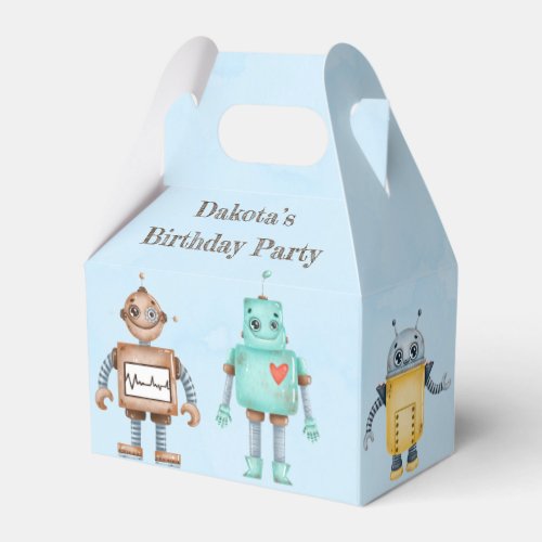 Trendy Colorful Robots Boy Birthday Party Favor Boxes