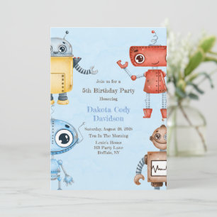 Trendy Colorful Robots Boy Birthday Party Invitati Invitation