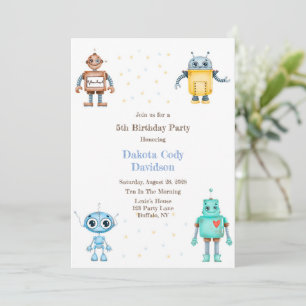 Trendy Colorful Robots Boy Birthday Party Invitation