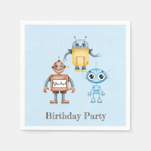 Trendy Colorful Robots Boy Birthday Party Napkins