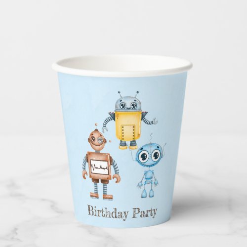 Trendy Colorful Robots Boy Birthday Party Paper Cups