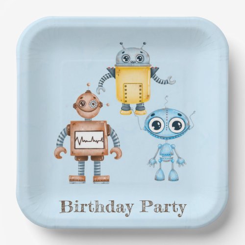 Trendy Colorful Robots Boy Birthday Party Paper Plates