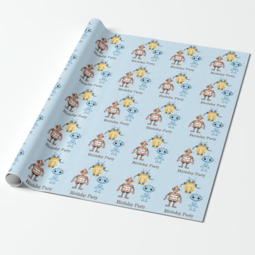 Trendy Colorful Robots Boy Birthday Party Wrapping Paper