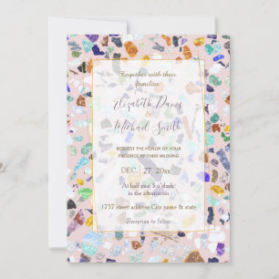 Trendy Colorful Shiny Stones Terrazzo Pink Design Invitation