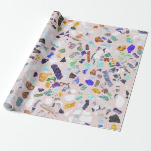 Trendy Colorful Shiny Stones Terrazzo Pink Design Wrapping Paper