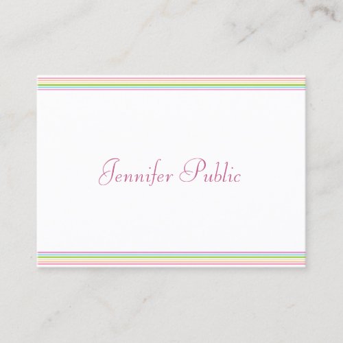 Trendy Colorful Striped Template Modern Script Business Card