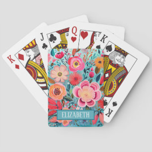 Trendy Colorful Stylish Floral Pattern Poker Cards