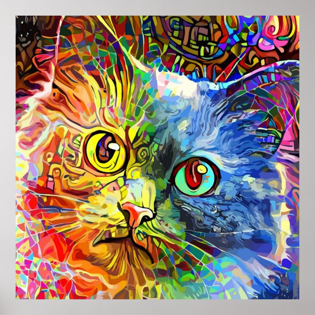 Trendy Colorful Tabby Cat Poster (Front)