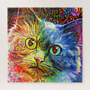 Trendy Colorful Tabby Cat Puzzle