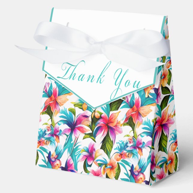 Trendy Colorful Tropical Watercolor Botanical Favor Boxes (Front)