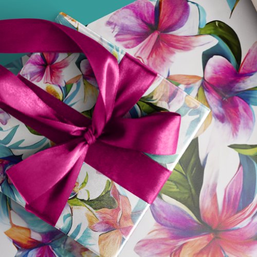 Trendy Colorful Tropical Watercolor Botanical  Wrapping Paper
