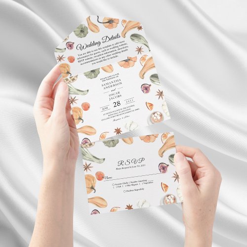 Trendy Colorful Watercolor Pumpkin  Autumn Vibes All In One Invitation