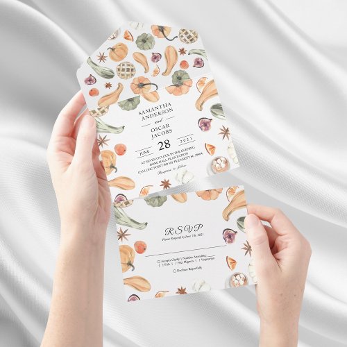 Trendy Colorful Watercolor Pumpkin  Autumn Vibes All In One Invitation