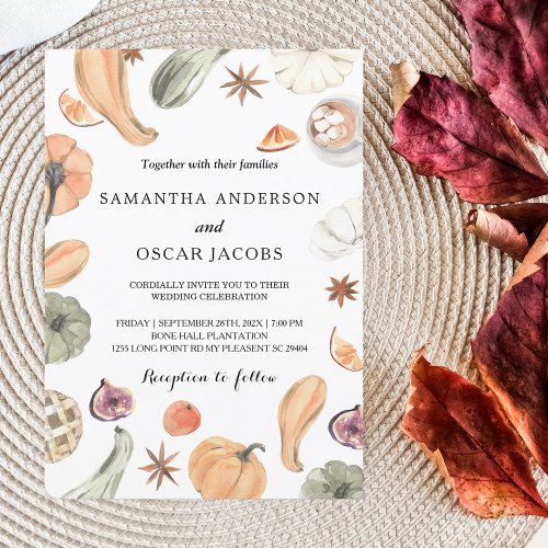 Trendy Colorful Watercolor Pumpkin  Autumn Vibes Invitation