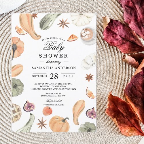 Trendy Colorful Watercolor Pumpkin  Autumn Vibes Invitation