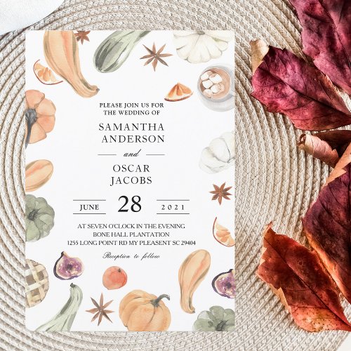 Trendy Colorful Watercolor Pumpkin  Autumn Vibes Invitation