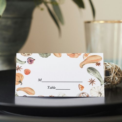 Trendy Colorful Watercolor Pumpkin  Autumn Vibes Place Card