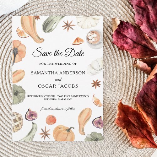 Trendy Colorful Watercolor Pumpkin  Autumn Vibes Save The Date