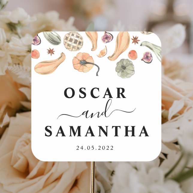 Trendy Colorful Watercolor Pumpkin | Autumn Vibes Square Sticker (Creator Uploaded)