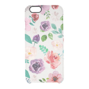 Trendy Colorful Watercolors Flowers Pattern Clear iPhone 6/6S Case