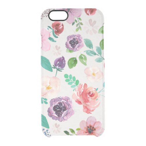 Trendy Colorful Watercolors Flowers Pattern Clear iPhone 66S Case