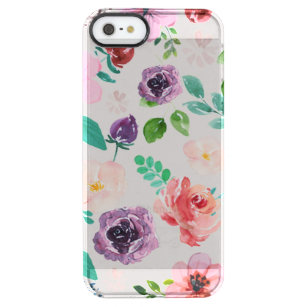 Trendy Colorful Watercolors Flowers Pattern Clear iPhone SE/5/5s Case