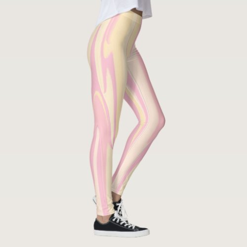 Trendy Colorful White Marble Wave Pattern Pink  Leggings