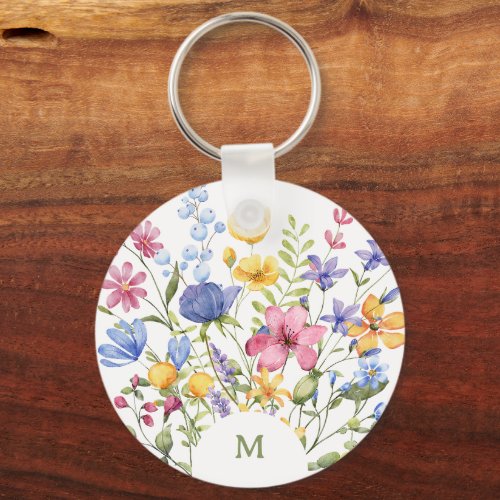 Trendy Colorful Wildflowers with Monogram Keychain