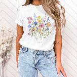 Trendy Colorful Wildflowers with Monogram T-Shirt<br><div class="desc">This stylish T-shirt features a bouquet of pretty boho wildflowers,  in shades of blue,  purple,  pink,  and yellow with lovely green leaves. Add your name or monogram.</div>