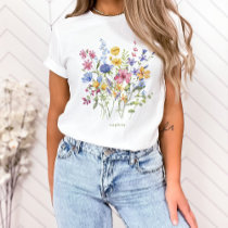 Trendy Colorful Wildflowers with Monogram T-Shirt