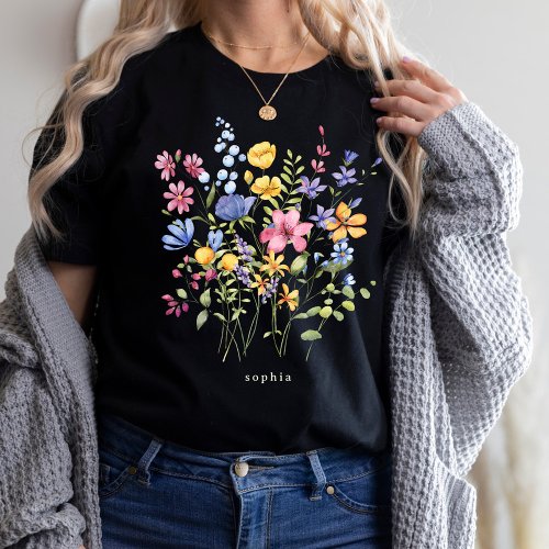 Trendy Colorful Wildflowers with Monogram T_Shirt