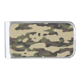 Trendy Colors Camouflage Abstract Pattern Silver Finish Money Clip