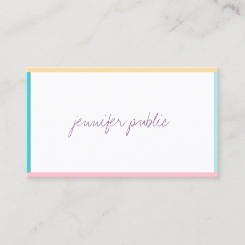 Trendy Colors Hand Script Simple Modern Template Business Card