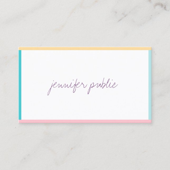 Trendy Colors Hand Script Simple Modern Template Business Card (Front)