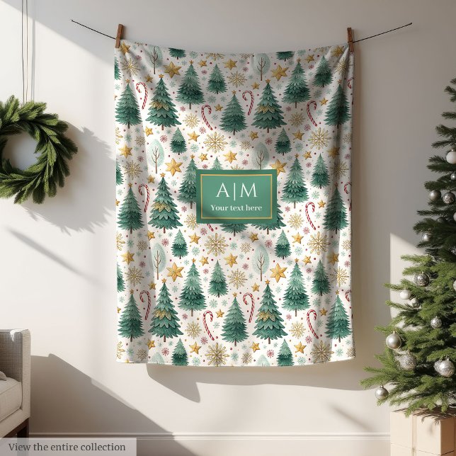 Trendy colors watercolor Christmas trees gift Fleece Blanket (Trendy colors watercolor Christmas trees gift Fleece Blanket)