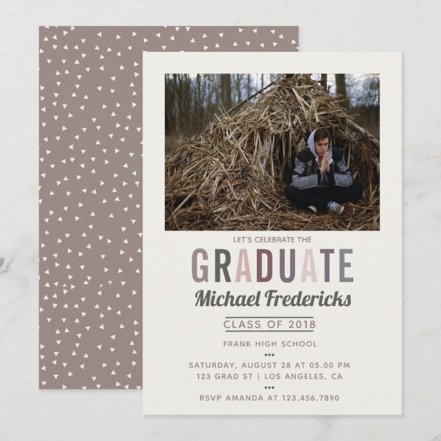 Trendy colorway Photo Graduation Party invitation (Front/Back)