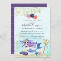 Trendy Colorways Mermaid themed Baby Shower Invitation