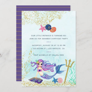 Trendy Colorways Mermaid themed Birthday Party Invitation