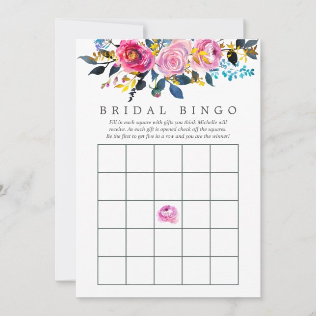 Trendy Colorways Watercolor Floral Bridal Bingo (Front)