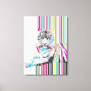 trendy colourful vibrant neon stripes tiger pain canvas print