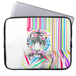 trendy colourful vibrant neon stripes tiger pain laptop sleeve