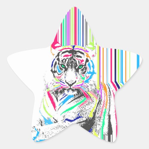 trendy colourful vibrant neon stripes tiger paint star sticker