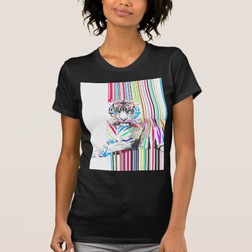 trendy colourful vibrant neon stripes tiger paint T_Shirt