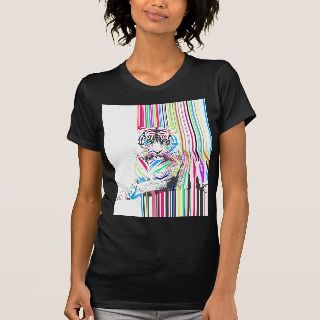 trendy colourful vibrant neon stripes tiger paint T-Shirt (Front)