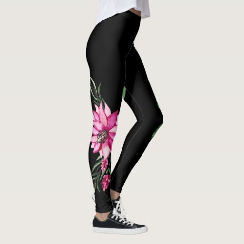 Trendy &amp; Comfortable Fashion Floral Corsage Black Leggings
