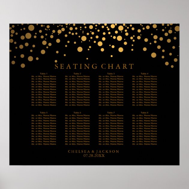 Trendy Confetti Golden Dots On Black Seating Chart Poster